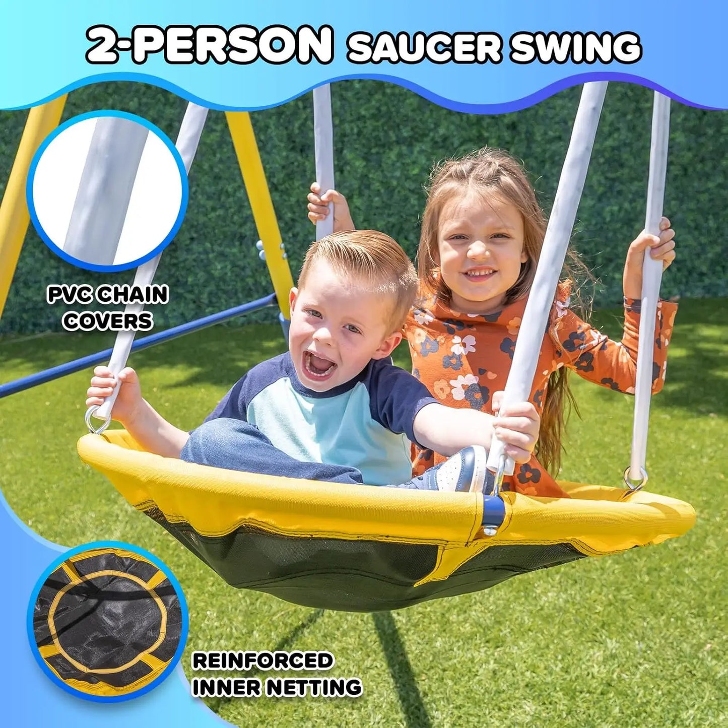 Outdoor Kids Swing Set With LED Swings And Slide Playset