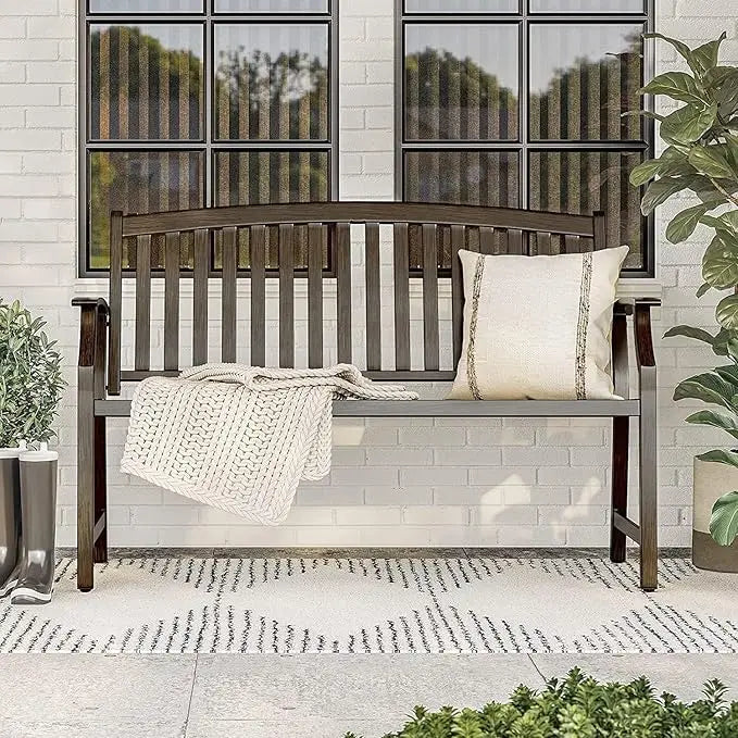Grand Patio Farmhouse Outdoor Bench With Aluminum Backrest