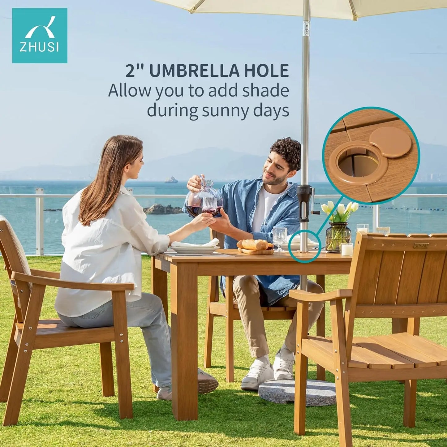 OEING Outdoor Patio Table And Chairs Set With Umbrella Hole