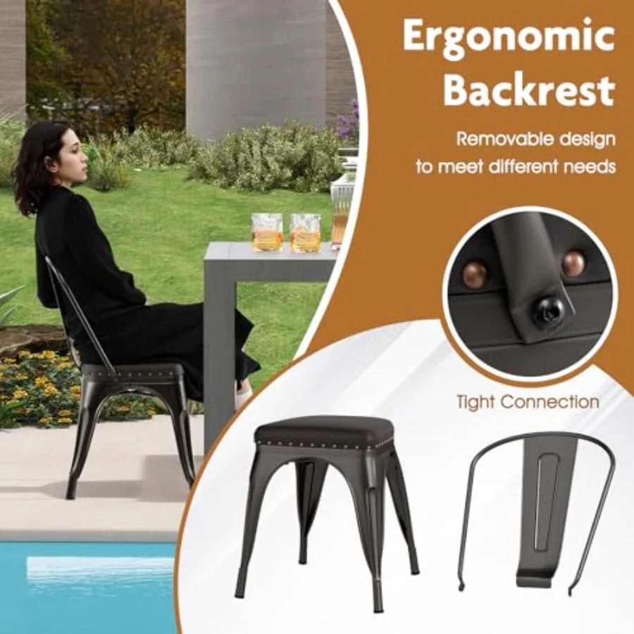 Tolix Style Metal Dining Chairs Set of 4 Stackable Cushions