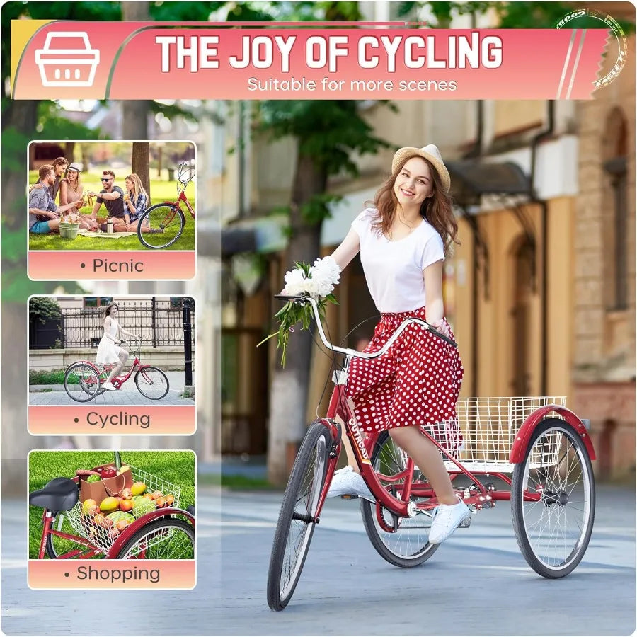 Universal Three Wheel Tricycle for Seniors with Basket
