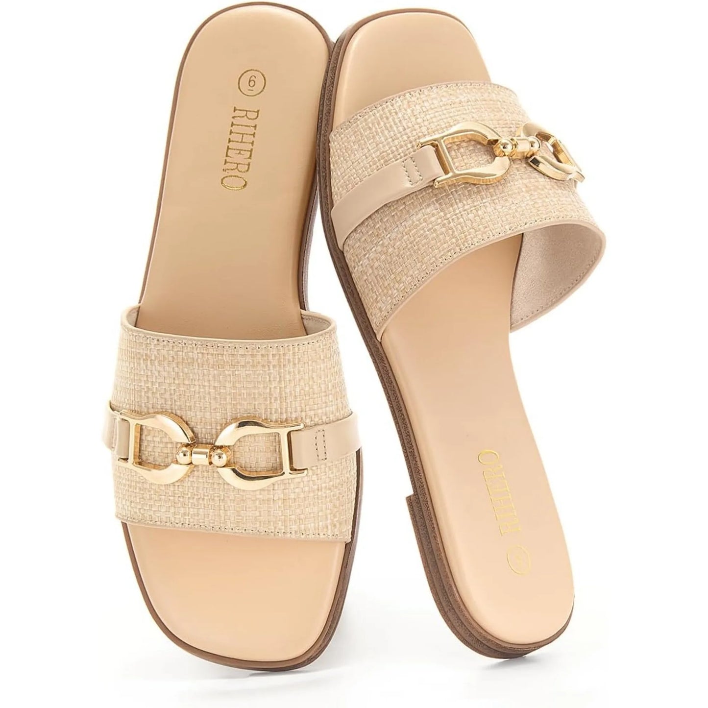 Womens Flat Sandals Memory Foam Cushioned Leather Slides