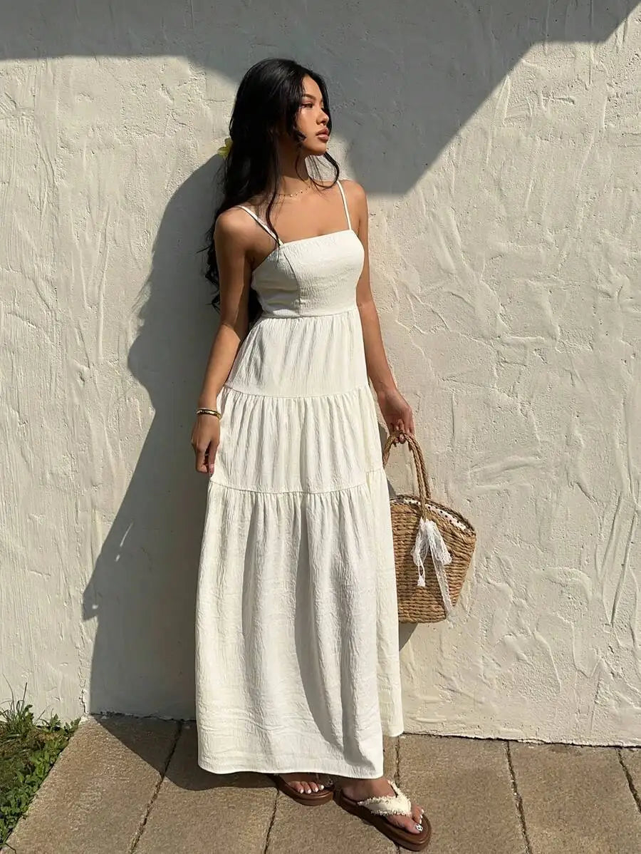 Textured Tiered Camisole Maxi Dress With Adjustable Straps