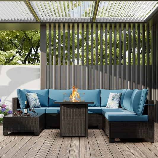 HUANZHUANG Outdoor Wicker Patio Furniture Set With Fire Pit