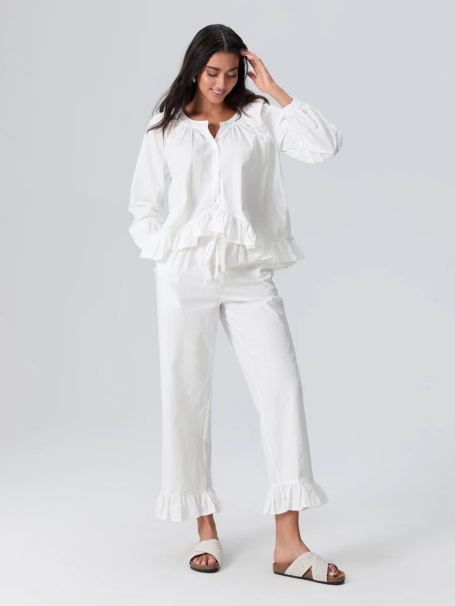 Hirigin Elegant V Neck Pajama Set With Long Sleeve