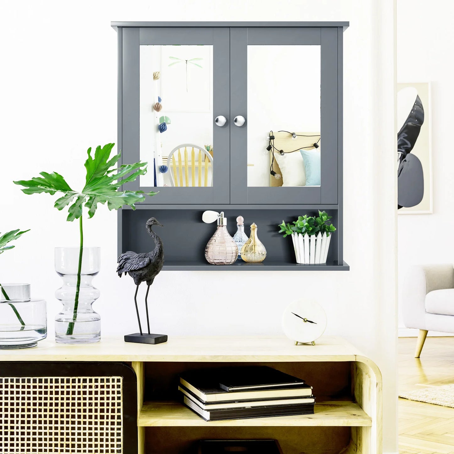 HOMASIS Wall Mount Mirror Cabinet Medicine Organizer For Bathroom