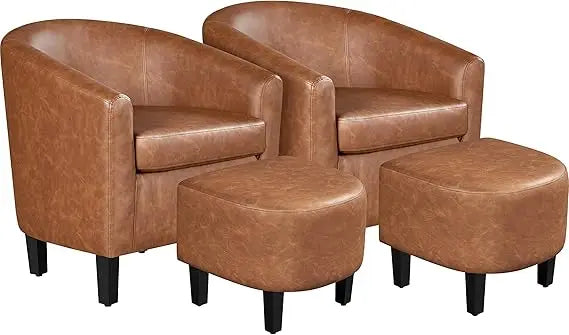 MKDK Accent Chair With Ottoman Foot Rest Faux Leather Mid Century Modern Upholstered Armchair