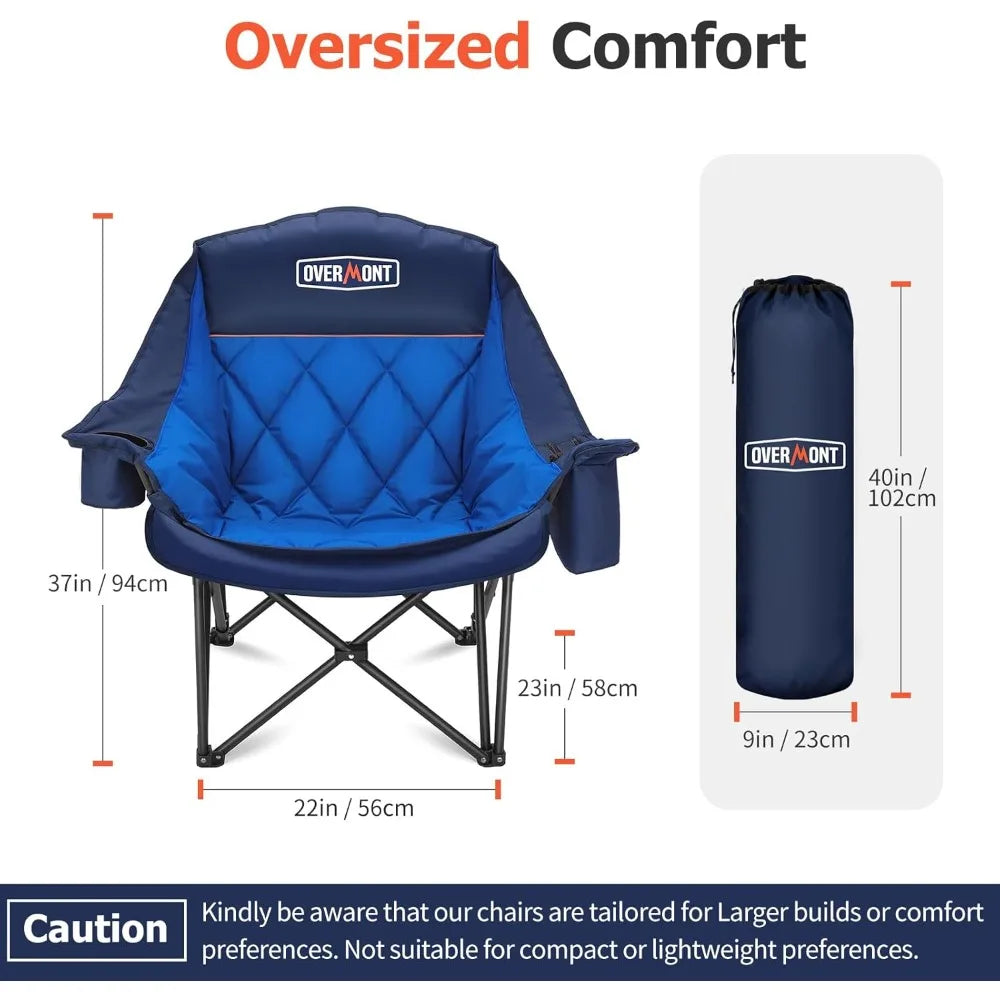 Heavy-Duty Padded Folding Camping Chair Cup Holder Side Pocket