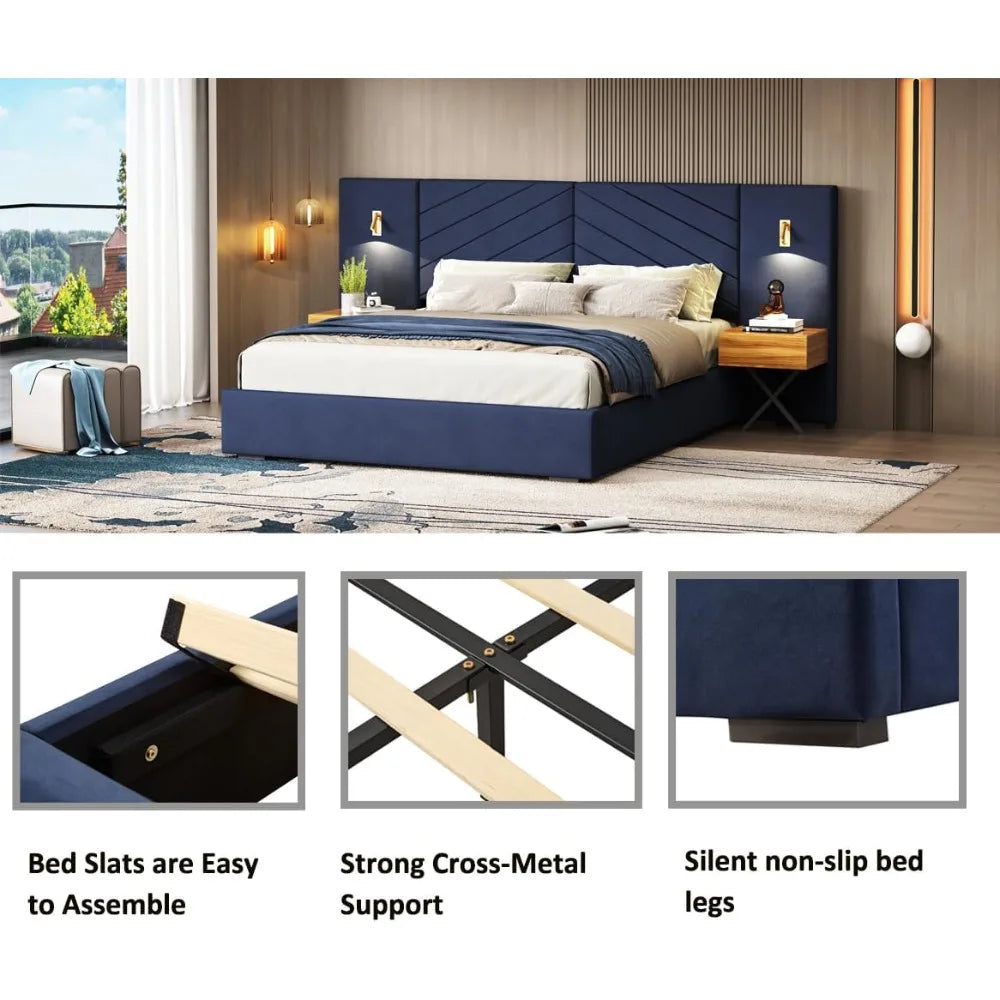 Luxury Platform Bed Frame With Headboard And LED Lights