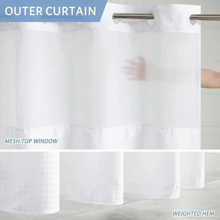 Guangdong Waffle Weave No Hook Shower Curtain Set With Liner