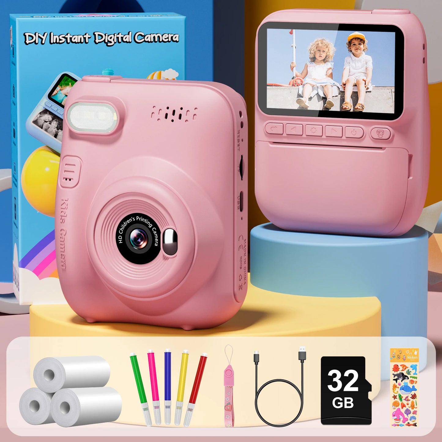 DIAMOOKYCN Instant Print Camera For Kids 32MP 1080P 3 Rolls