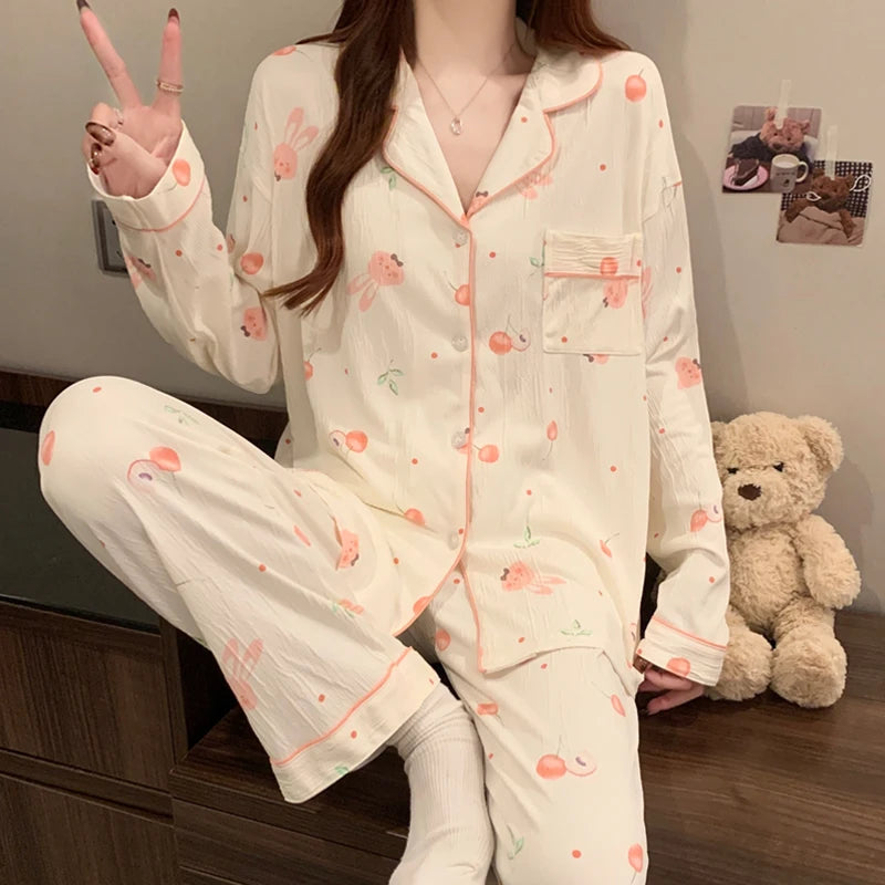 Bow Dtie Design Pajamas Set For Women Harajuku Style
