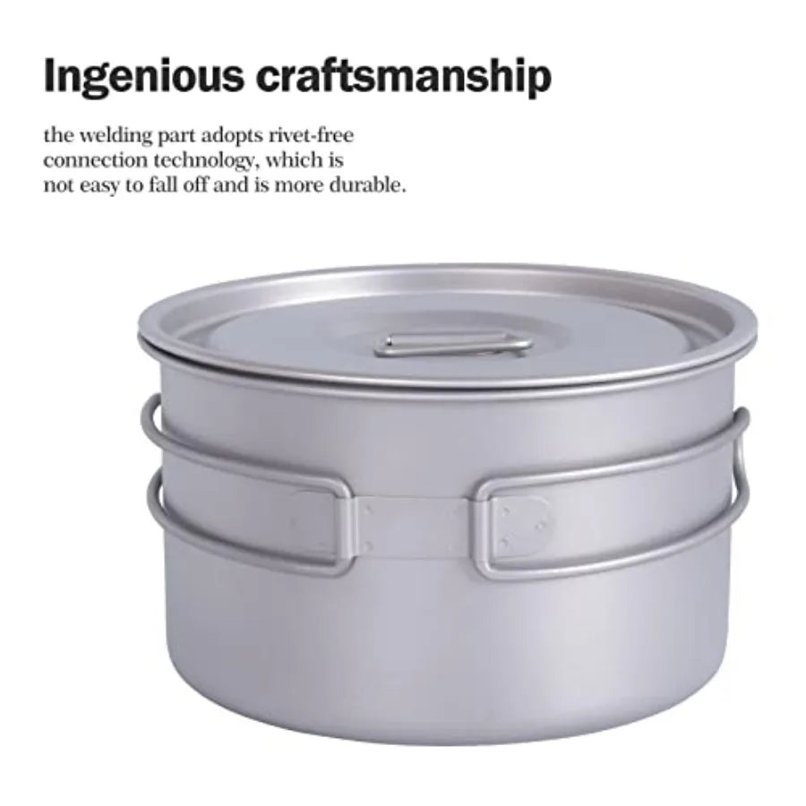 Titanium Camping Pots Set With Lids Foldable Handles Lightweight