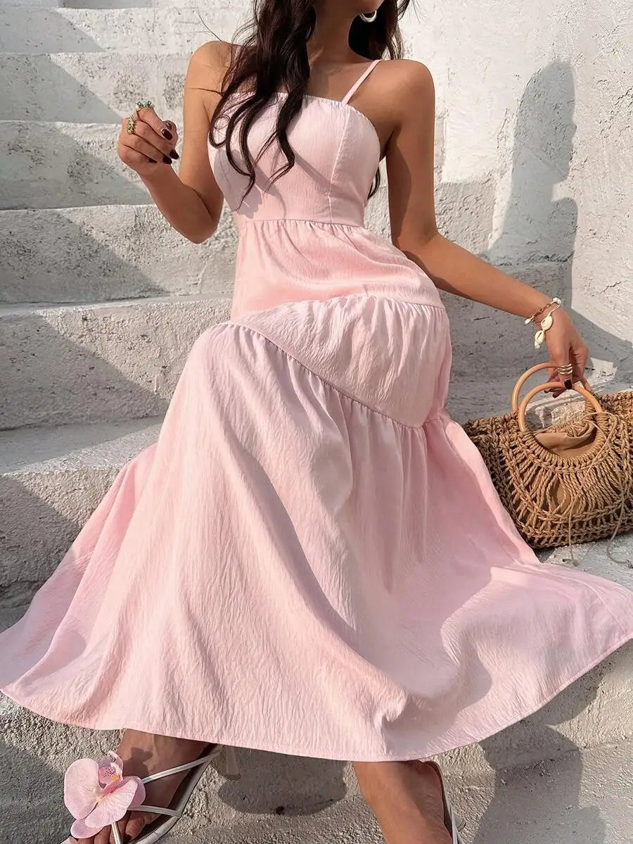 Textured Tiered Camisole Maxi Dress With Adjustable Straps