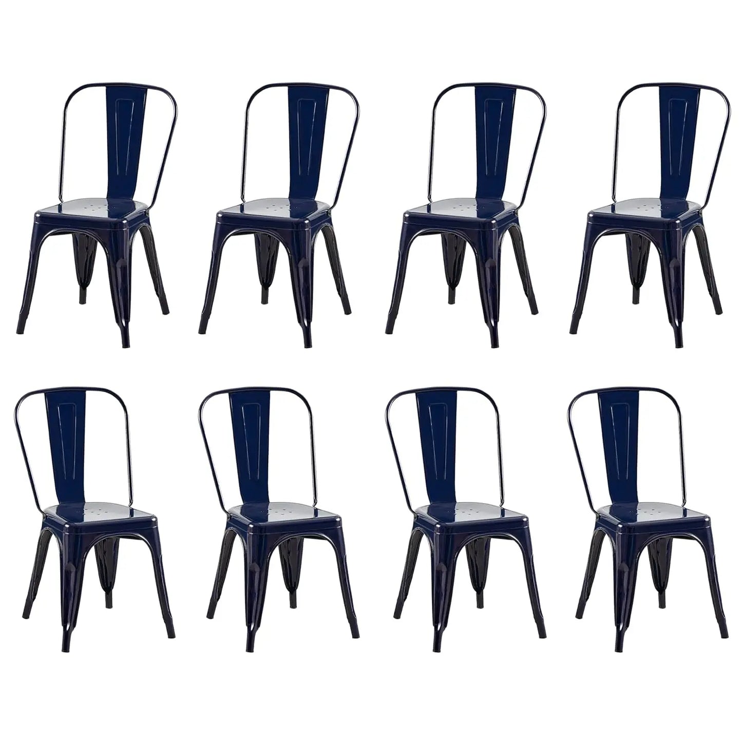 Industrial Metal Dining Chairs Set Of 8 Stackable High Back