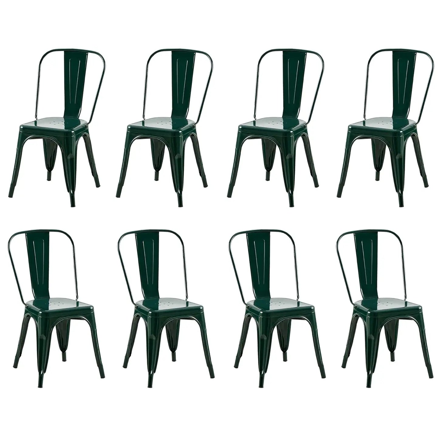 Industrial Metal Dining Chairs Set Of 8 Stackable High Back