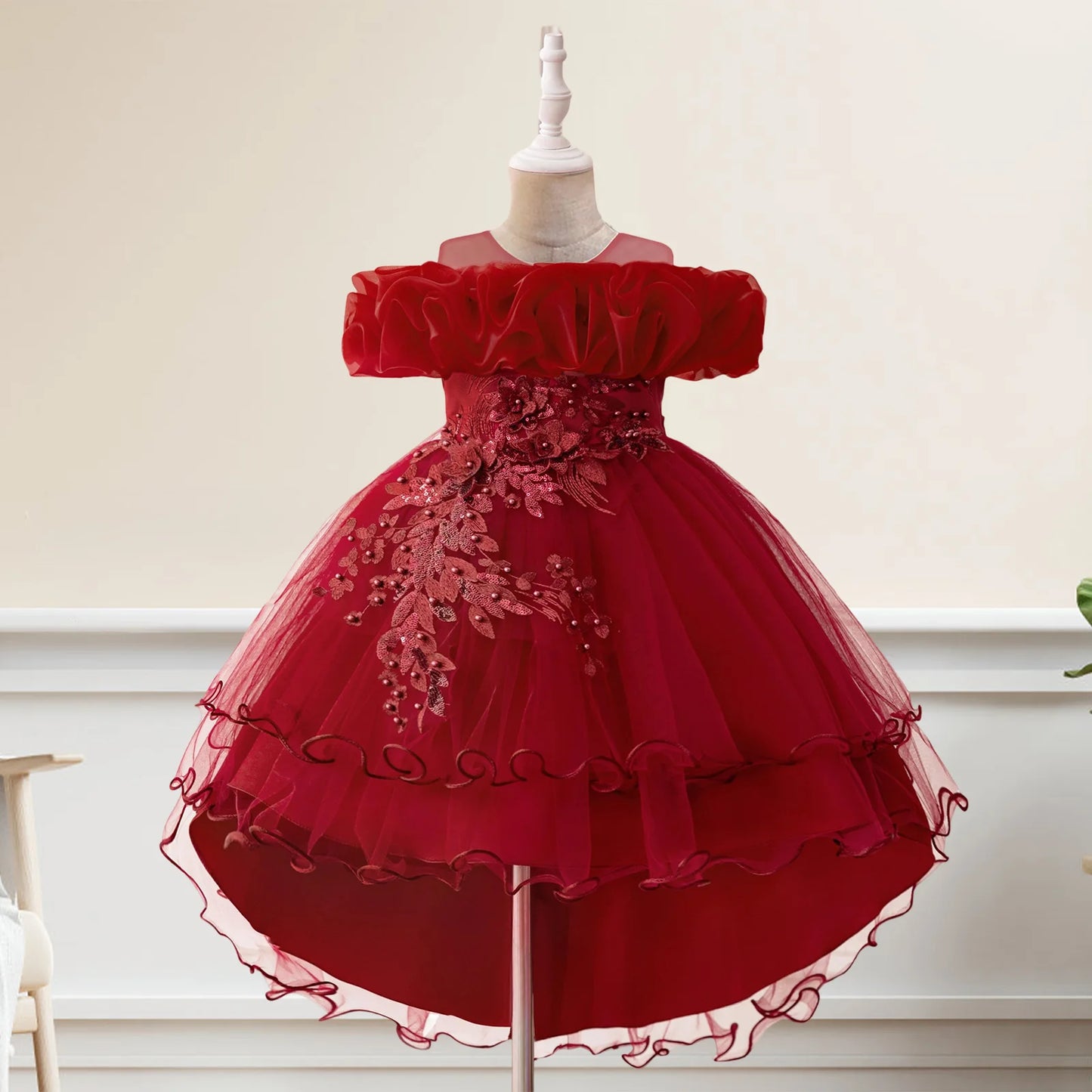 Toddler Girls Floral Print Sleeveless Tulle Dress With Ruffles