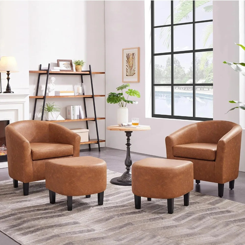 MKDK Accent Chair With Ottoman Foot Rest Faux Leather Mid Century Modern Upholstered Armchair