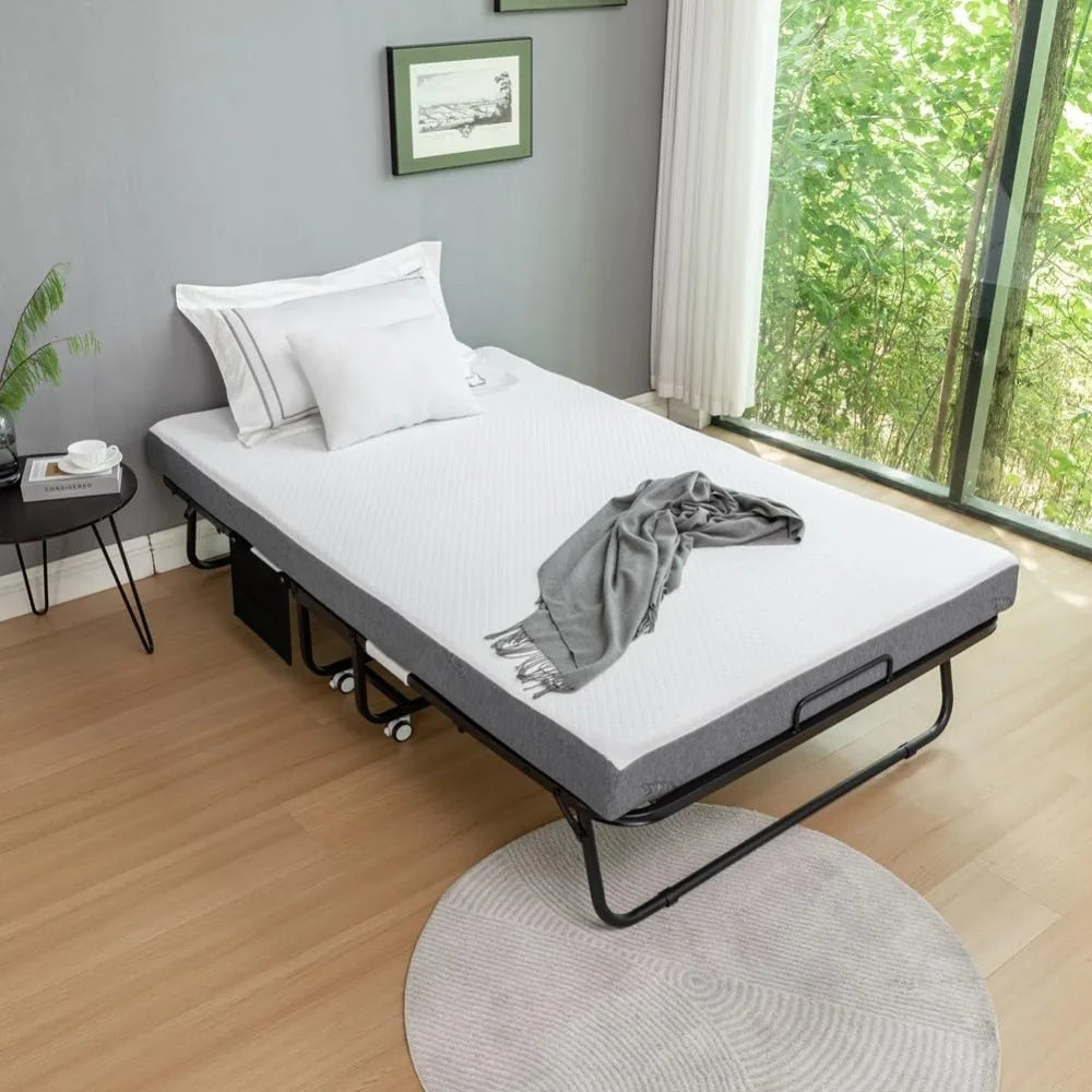 MKDK Folding Bed With Mattress And Metal Frame For Adults
