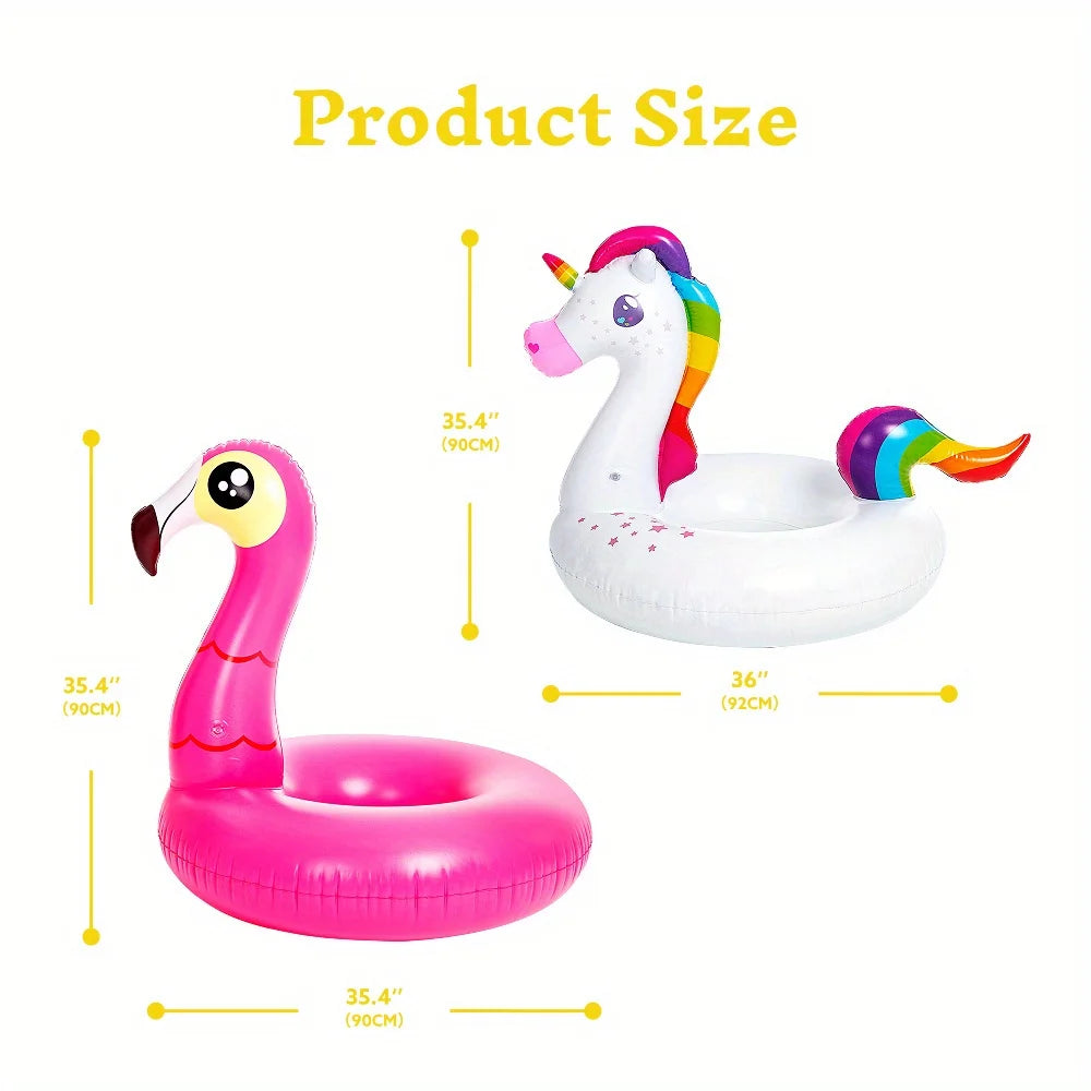 Joyfy Dual Pack Flamingo Unicorn Pool Floats for Kids