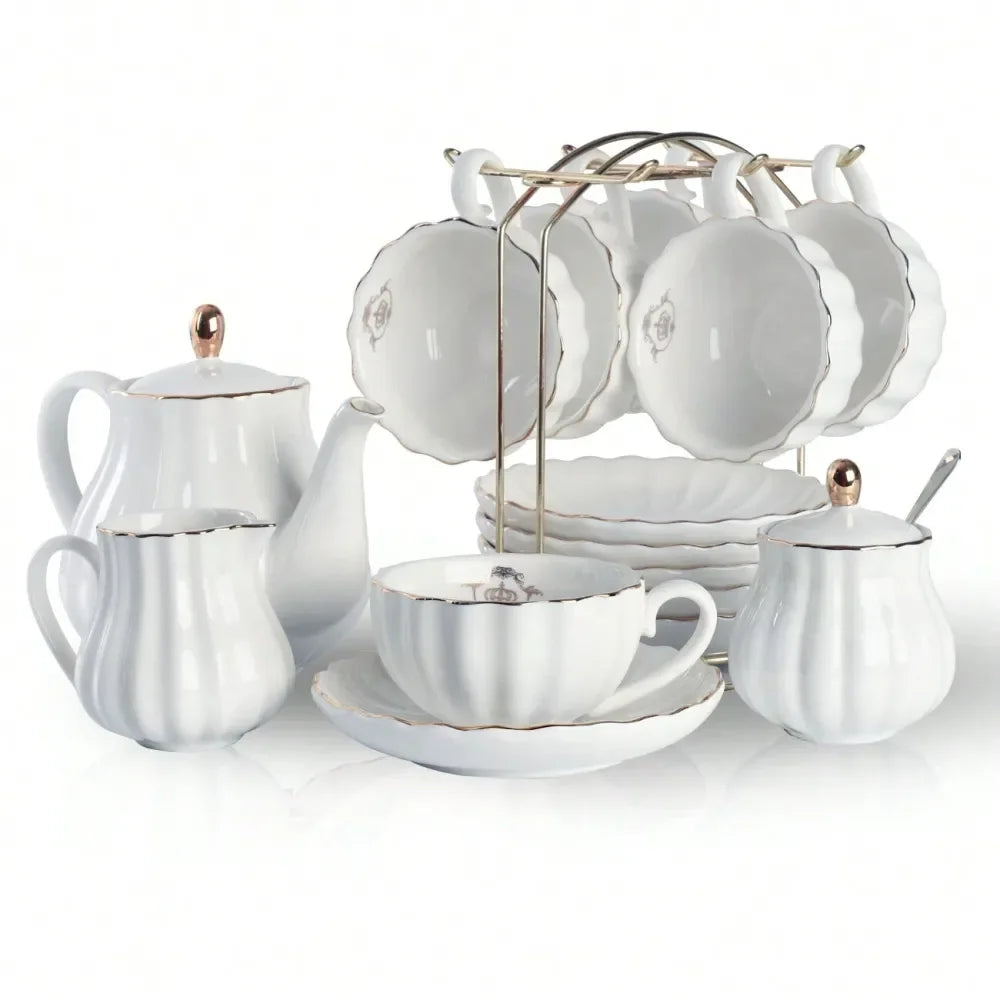 XMSJ British Tea Set for 6 with Teapot and Accessories