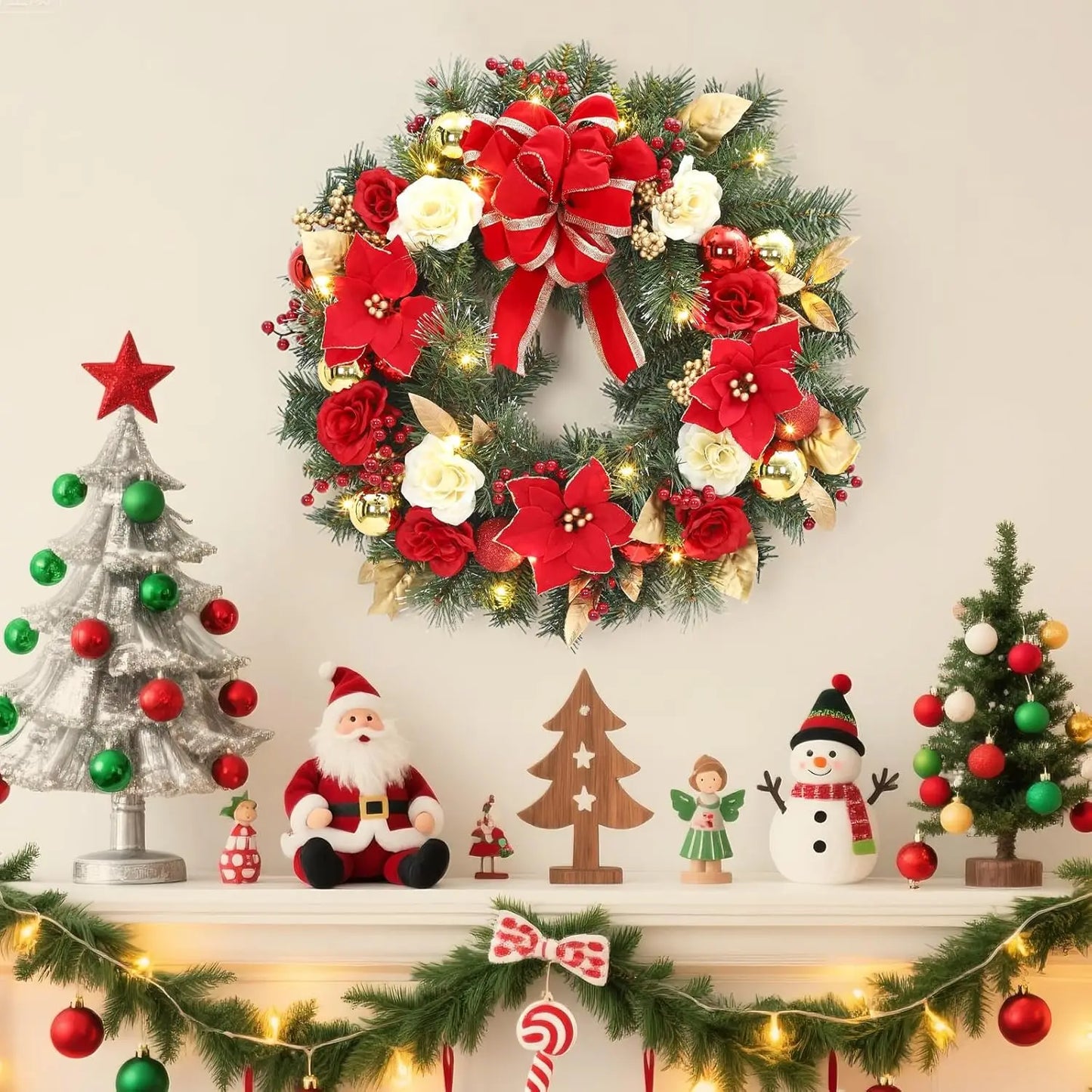 Guangdong Prelit Christmas Wreath With Lights Front Door Bow