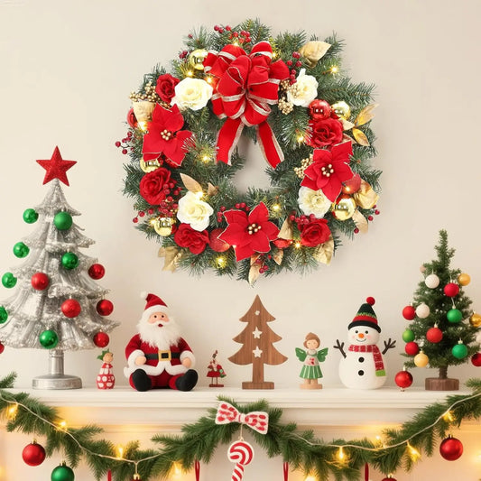 Guangdong Prelit Christmas Wreath With Lights Front Door Bow
