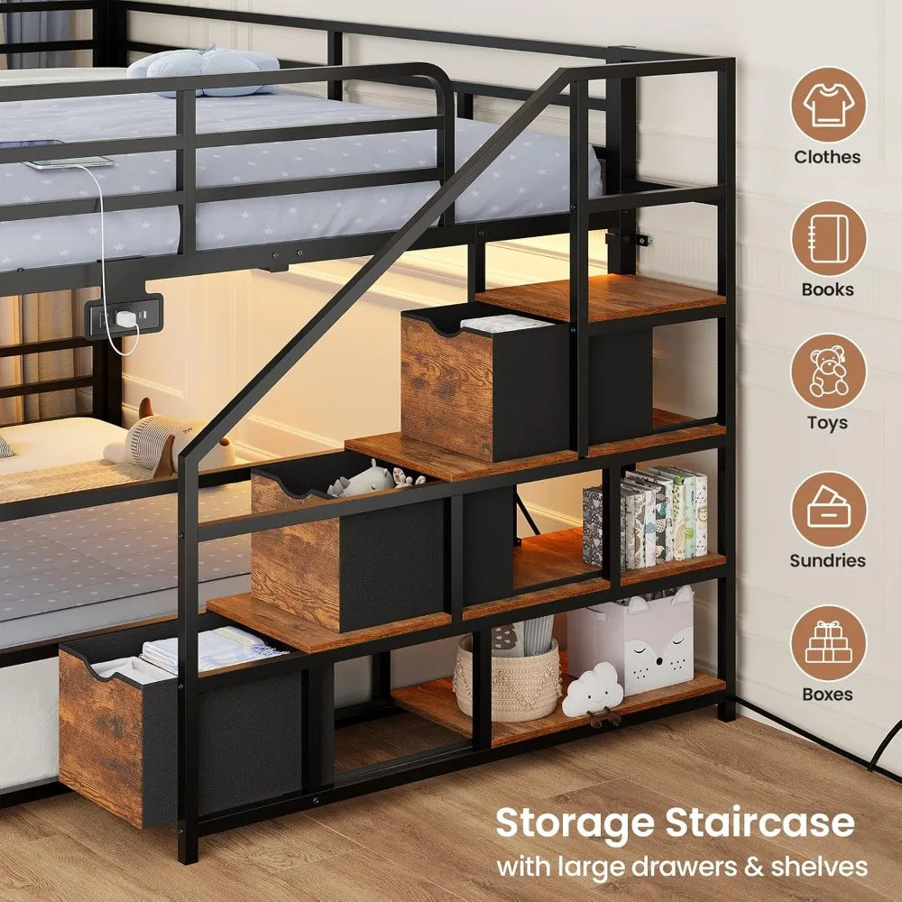 XIAOLANG Low Bunk Bed Full Over Full With Stairs RGB