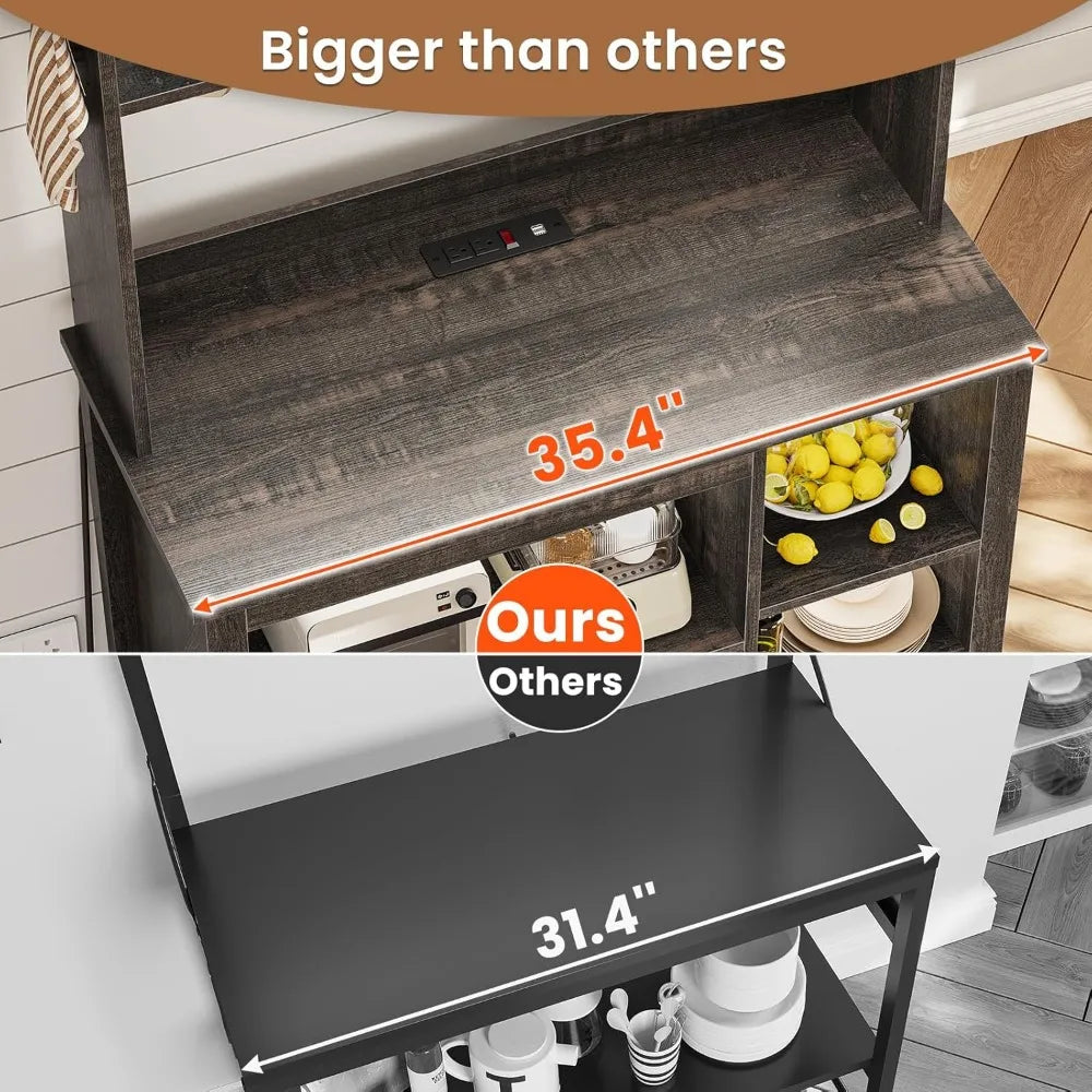 RBXCH Coffee Bar Cabinet With Microwave Hutch LED Lights