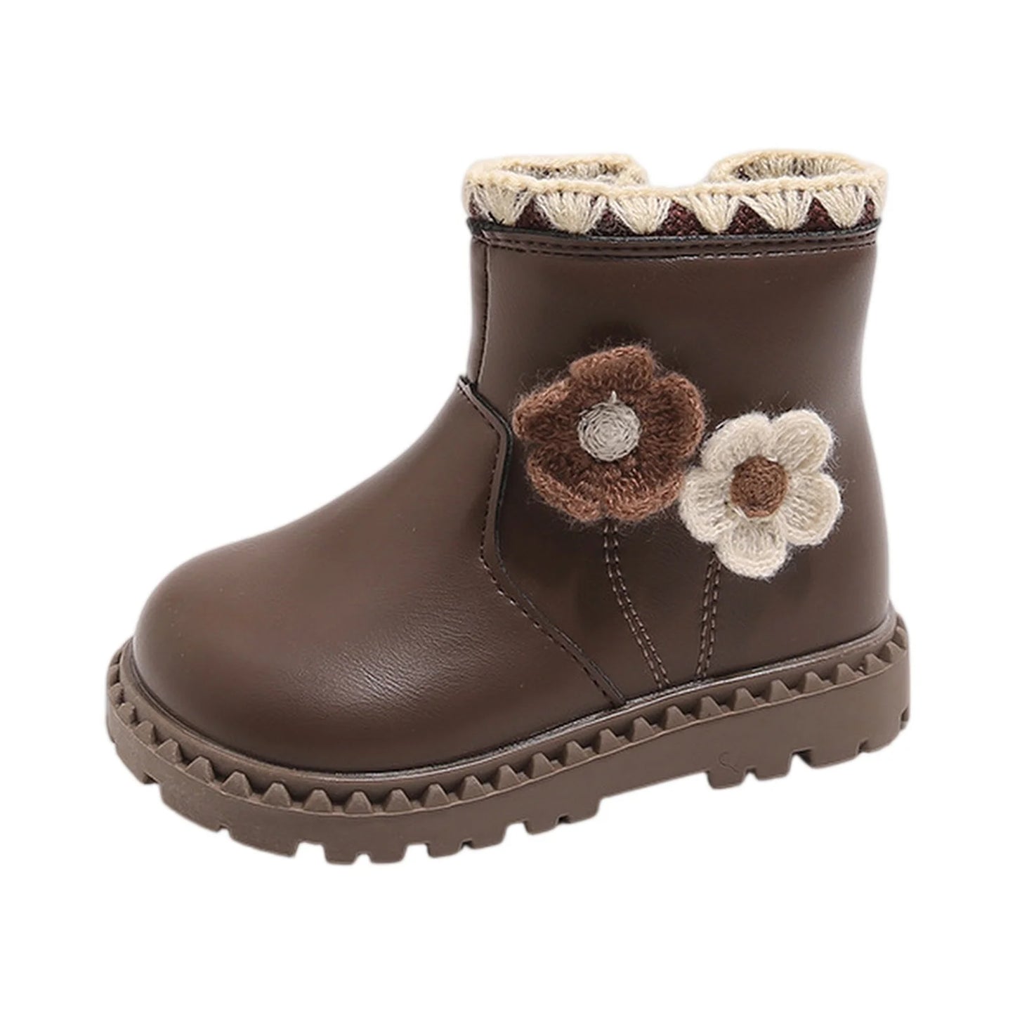 Girls Fleece Lined Winter Boots With Flower Decor Side Zip