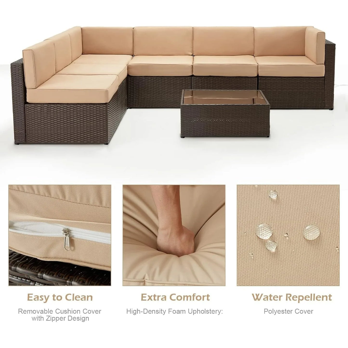 Hign-concerned 7 Piece Outdoor Patio Furniture Set Rattan