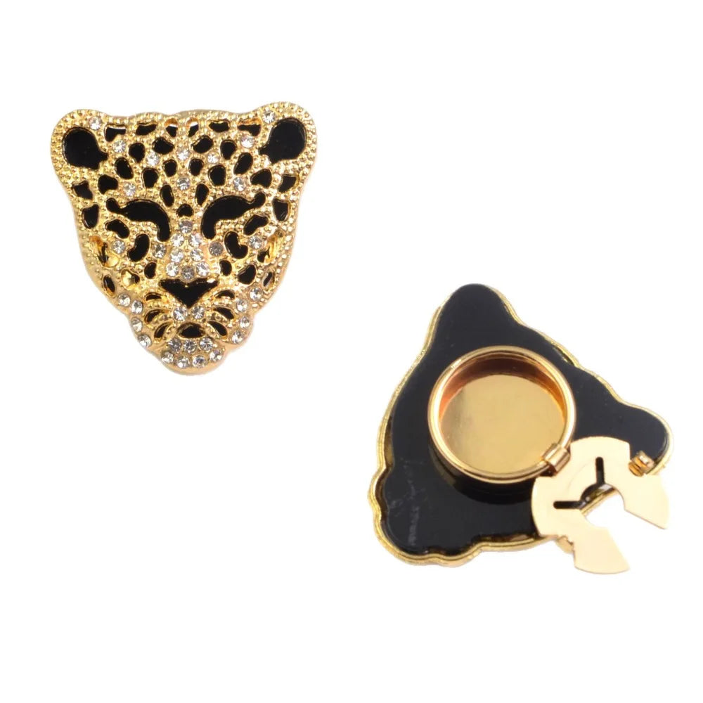 Leopard Head Rhinestone Button Cover Cufflinks Set