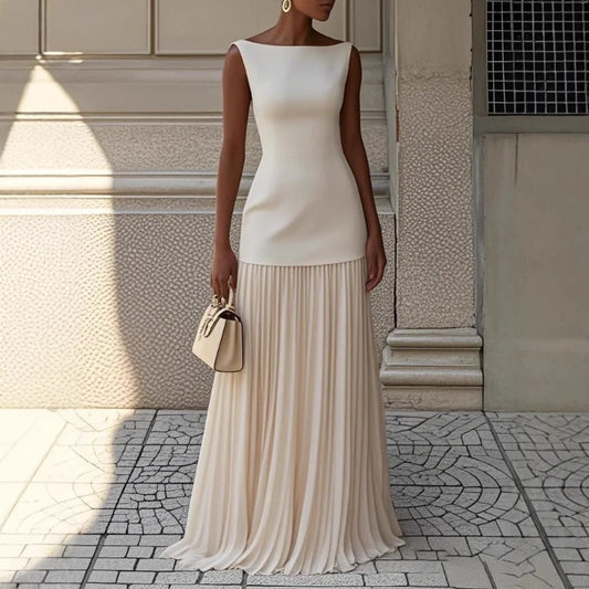 Elegant Women's Two-Piece Pleated Dress Set With Vest Overskirt
