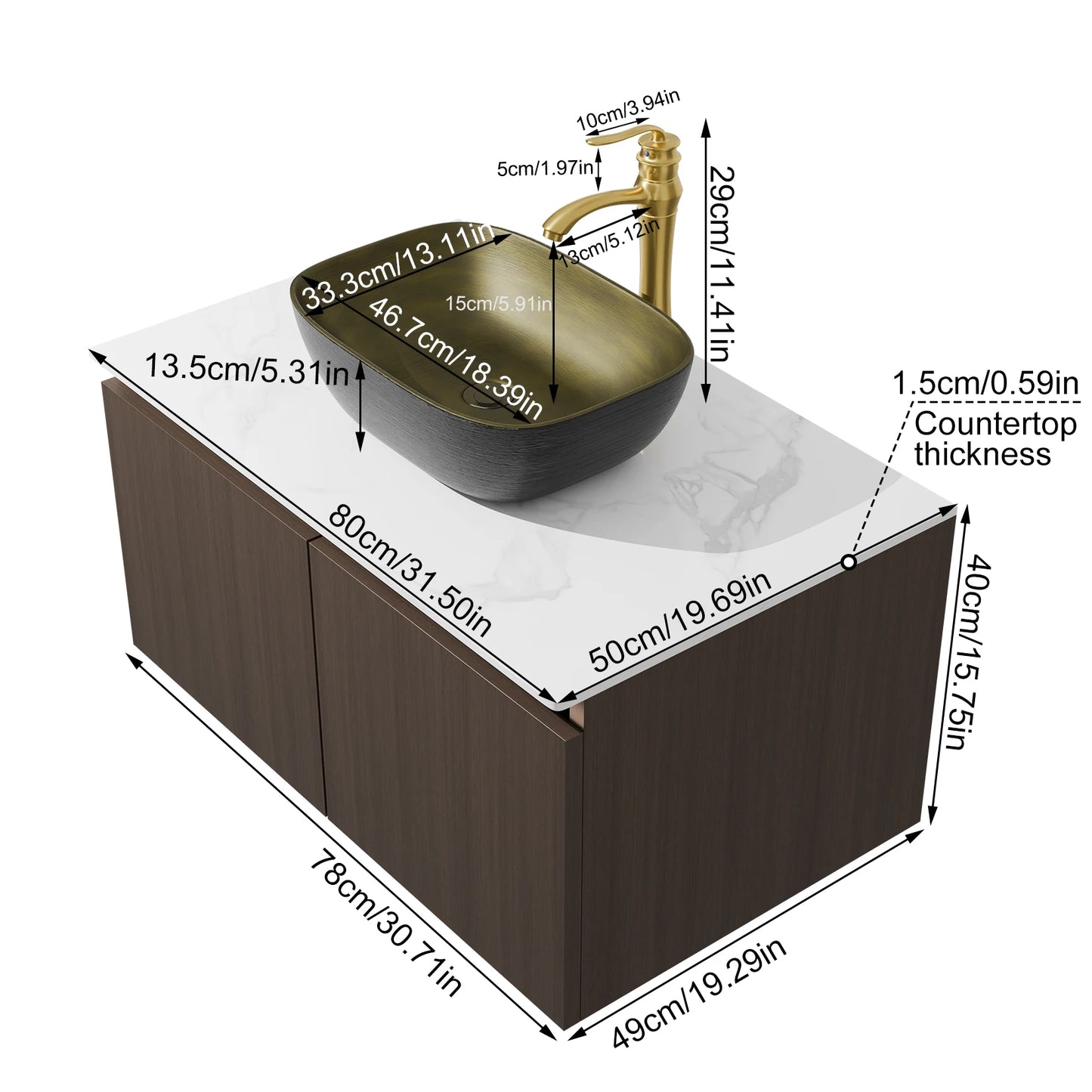 Hignconcerned Modern Floating Vanity Cabinet Ceramic Basin
