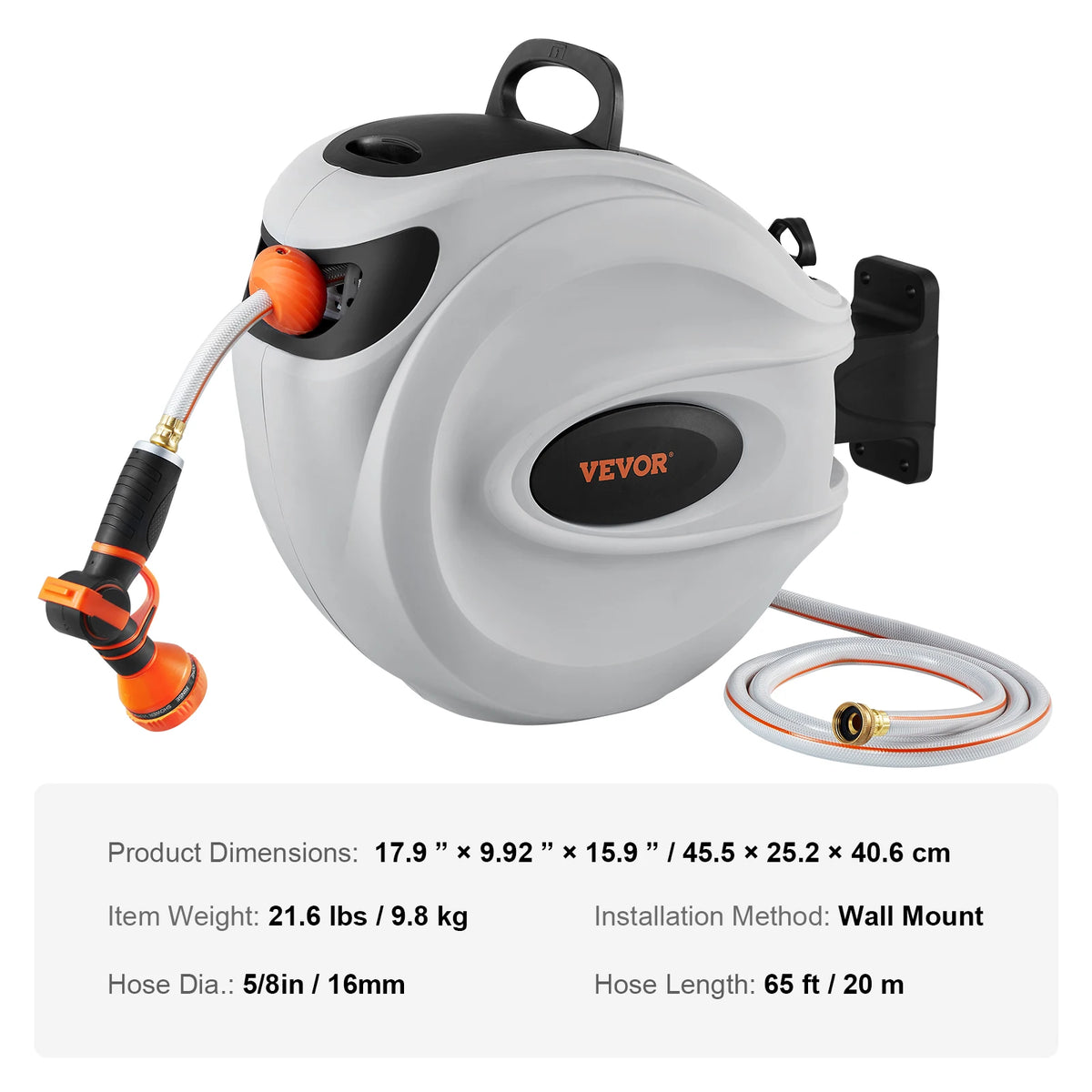 SucceBuy Automatic Rewind Wall Mounted Garden Hose Reel Spray Nozzle