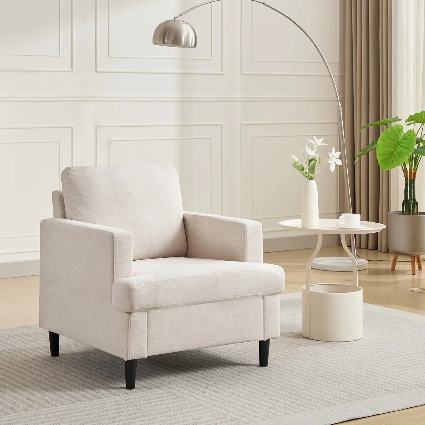 HiMISS Linen Upholstered Accent Chair With Solid Wood Legs