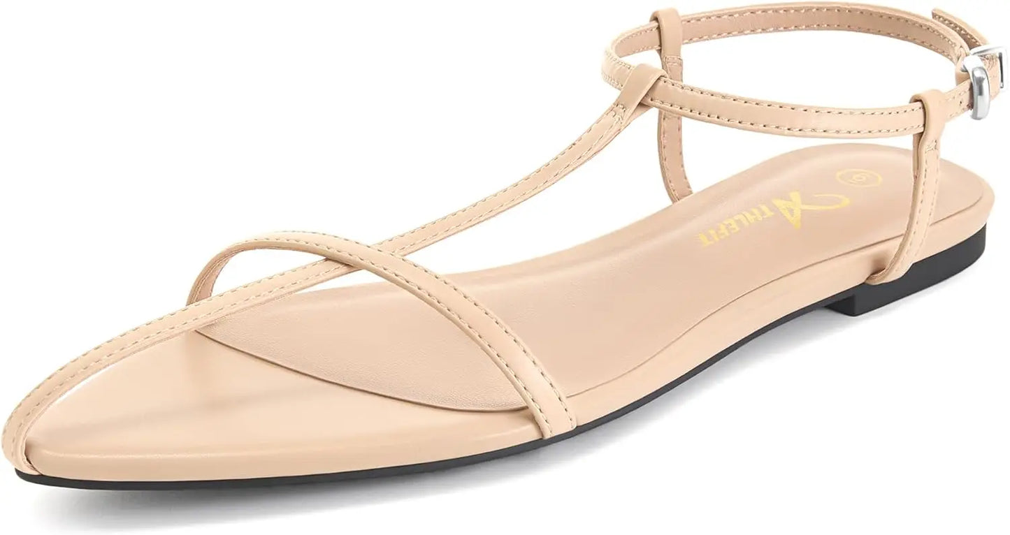Women Flat Sandals With Buckle Strappy Ankle Strap Open Toe