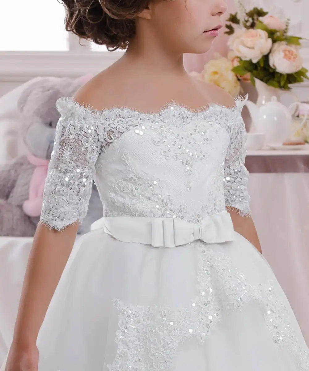 Elegant Flower Girl Dress With Lace Inset