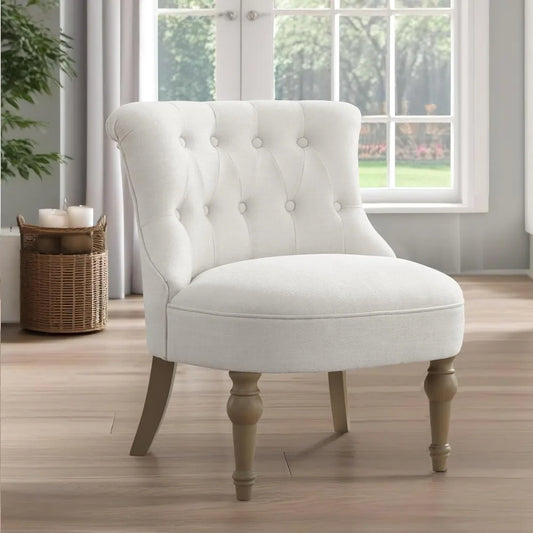 Armless Tufted Upholstered Living Room Chair With Wooden Legs