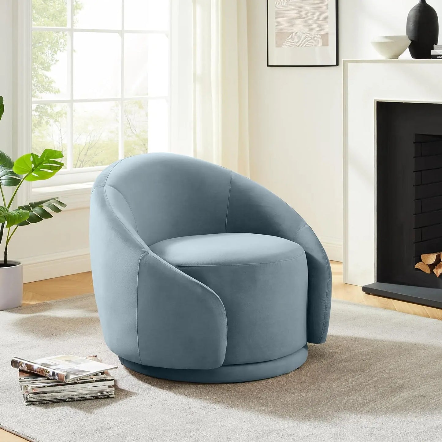 HUANZHUANG Sherpa Round Swivel Barrel Chair With Armrest