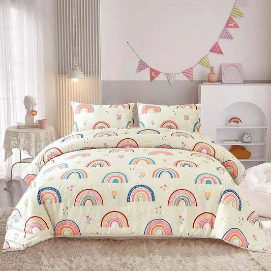 Lightweight Rainbow 3-Piece Comforter Set With Pillow Covers For Girls