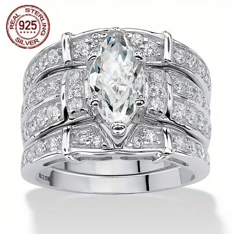 WPOOCC 3pc Sterling Silver Stackable Geometric Wedding Rings
