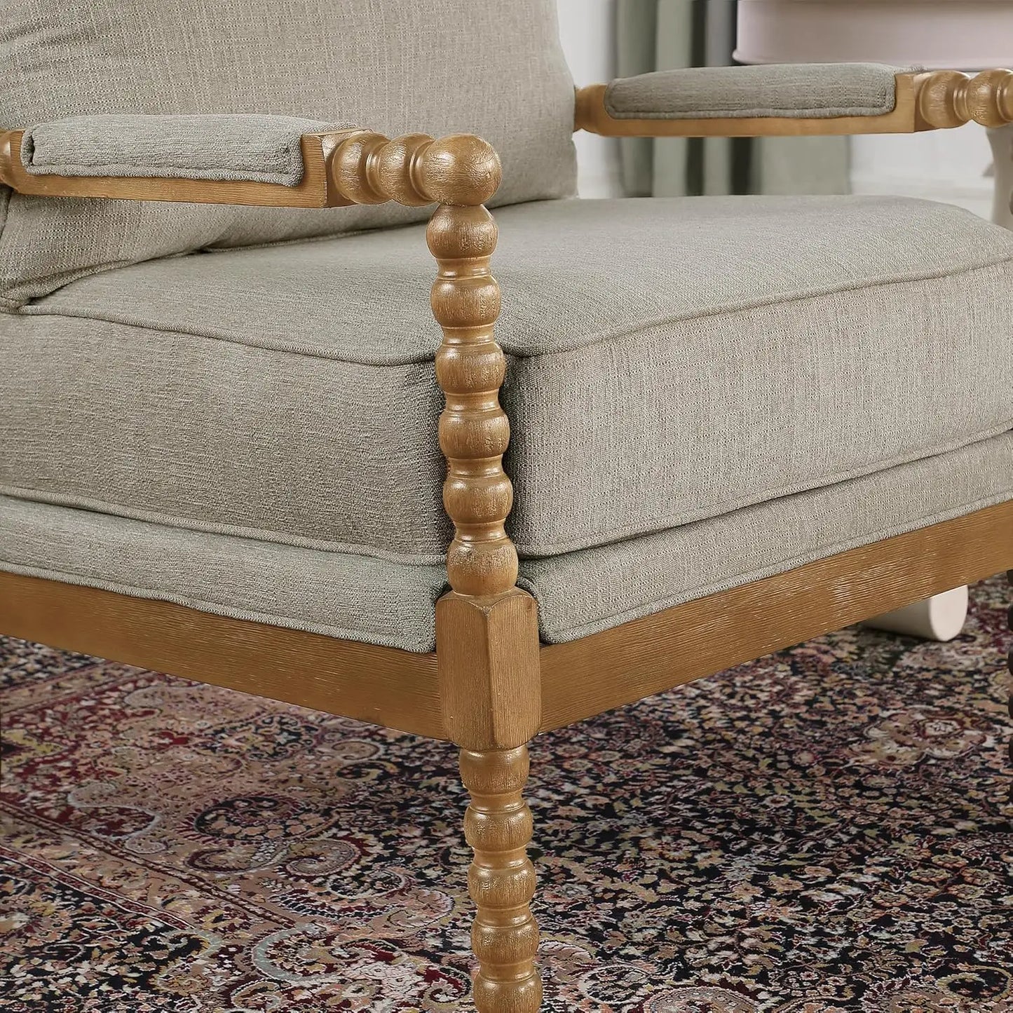 Fabric Spindle Padded Accent Chair With Wood Frame French Style