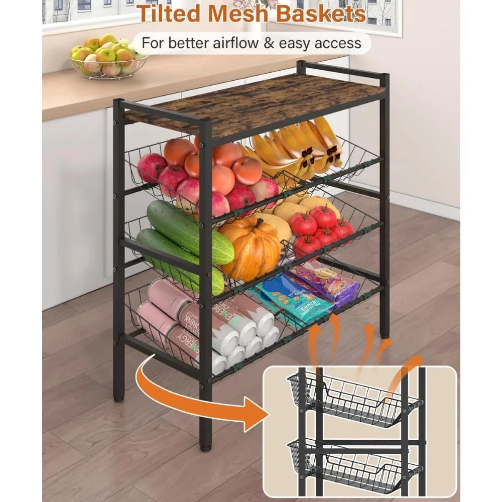 NBVCX 4 Tier Fruit and Vegetable Basket Rack Freestanding