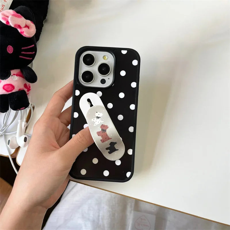 Design Polka Dot Puppy Stand Case For iPhone Pro Series