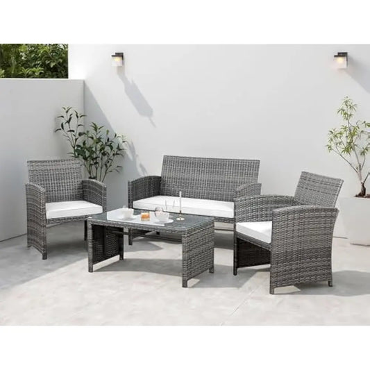 Folded Rattan Patio Set 4 Piece Outdoor Furniture Cushions