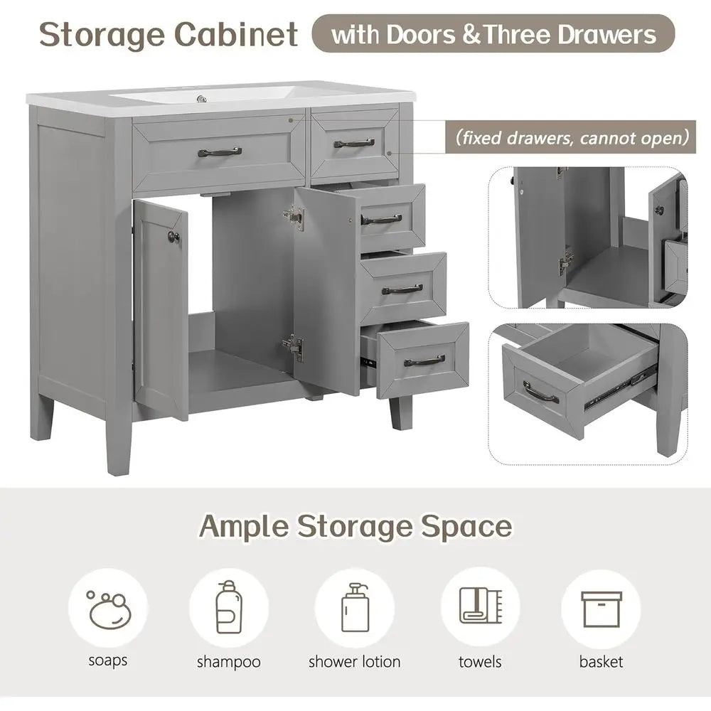 Bathroom Vanity Set With Sink Solid Wood Frame MDF Cabinet