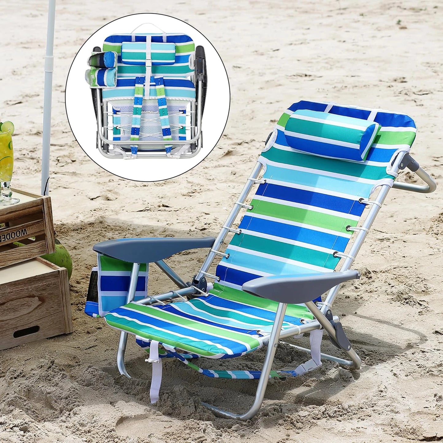 TWISTER.CK Portable Backpack Beach Chair With 5 Reclining Positions
