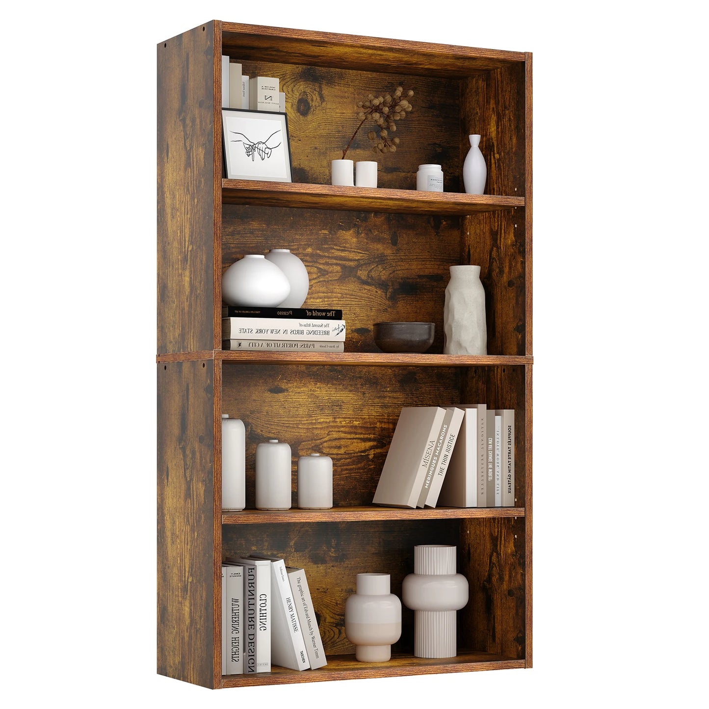 JHK 4 Tier Wooden Floor Shelf Bookcase Living Room Office