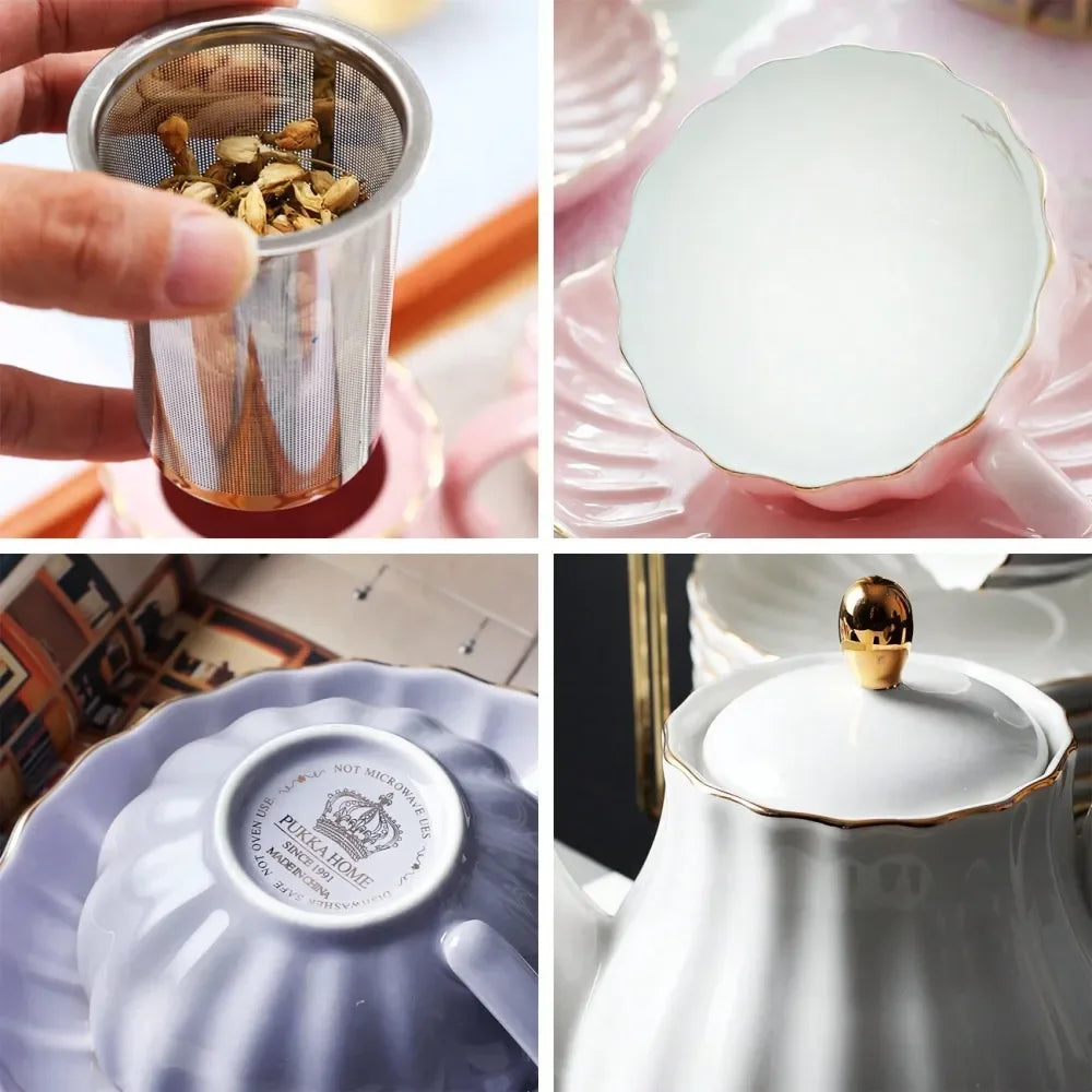 XMSJ British Tea Set for 6 with Teapot and Accessories